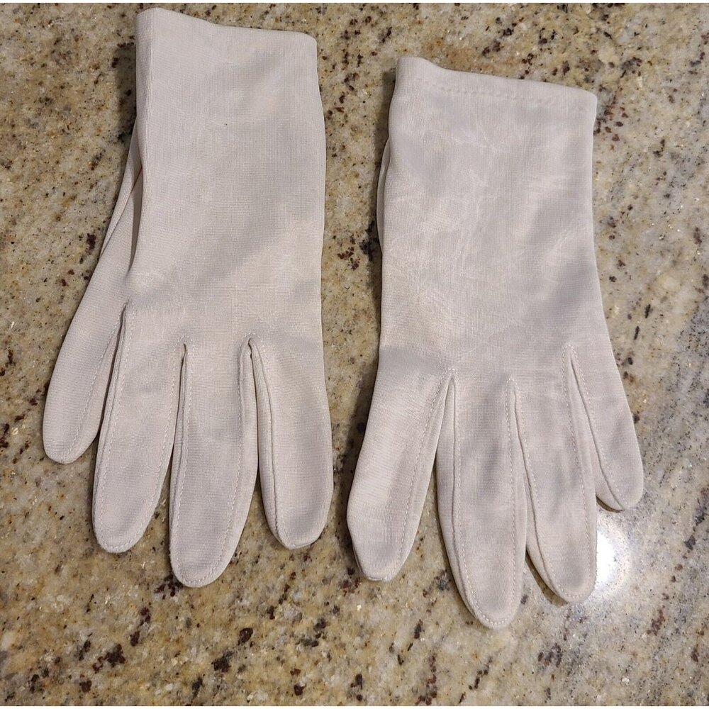 Vintage Plus Size L/XL Beige Nylon Stretch Formal 7.5" Gloves Leather Look